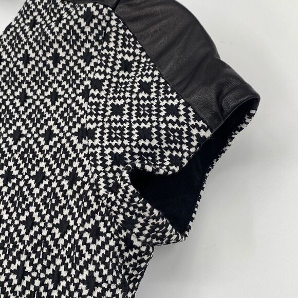 Parker Leather Trim Fit & Flare Stretch Mini Dress Cap Sleeve Black /Cream XS - Picture 9 of 16